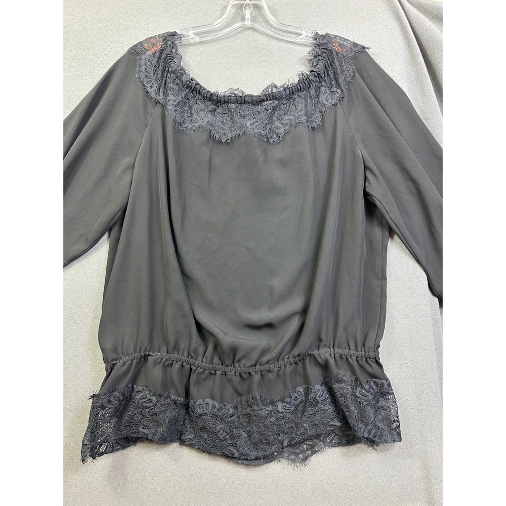 Jessica Simpson Women's Black Lace Trim Peplum Blouse Long Sleeve Size‎ L